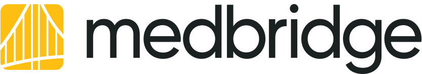 MedBridge logo with black text and a yellow icon with white abstract lines on a white background.